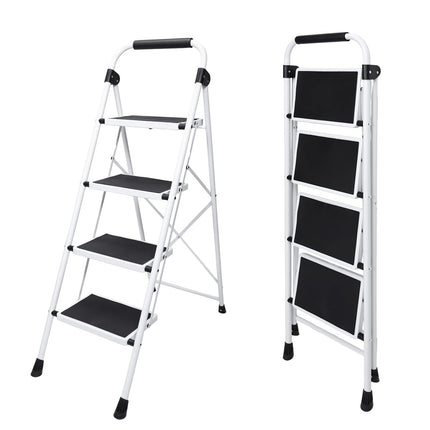 OLIXIS Step Ladder, 4 Sturdy Step Stool with Anti-Slip Pedal & Handrail