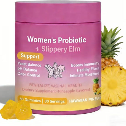 FW ZONE Juicy Feminine Probiotic Gummies for Women - Pineapple Flavor, Supports pH Balance & Gut Health, with Slippery Elm, Vegan, Digestive & Immune Support, 60 Count