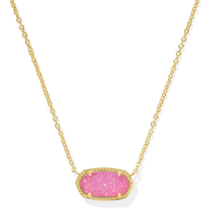 Kendra Scott Elisa Necklace in 14k Gold-Plated Brass, Hot Pink Drusy, Fashion Jewelry for Women