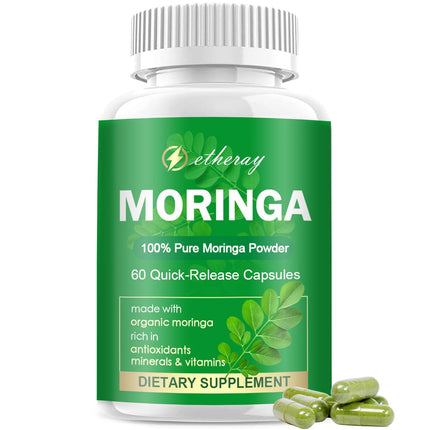 Moringa Capsules, Pure Moringa Powder 800mg per Serving - Rich in Antioxidants Multi Minerals & Vitamins | Green Superfood - Natural & Vegan Supplement - 60 Capsules