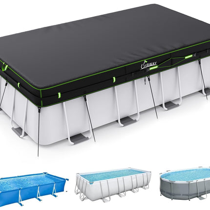 UIRWAY 7x10 FT Rectangular Pool Cover with Reflective Strips, Swimming Pool Covers for Above Ground Pool, Solar Cover Including Rope Tie and Luminous Ground Nails for Rectangular or Oval Pools