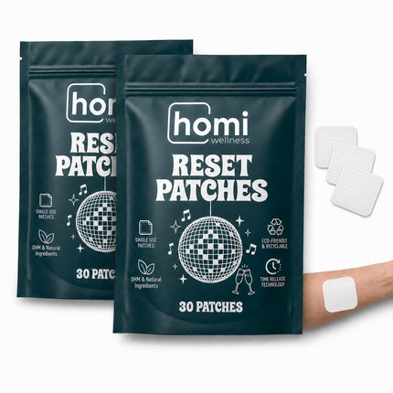 Homi Wellness Reset Patches | After Party Recovery Support | DHM 500mg Transdermal Patch | 12-Hour Time-Release | Magnesium + Botanical Blend | 60 Patches