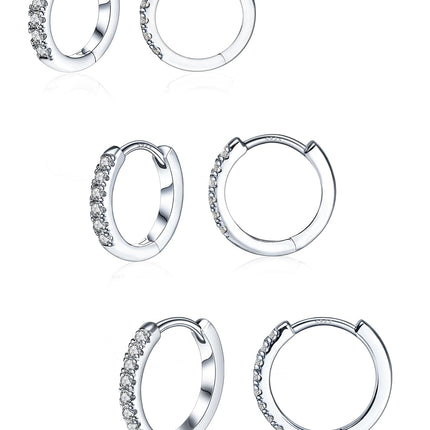3 Pairs 925 Sterling Silver Moissanite Huggie Earrings for Women Men, Small Hoop Hypoallergenic Cartilage Earrings, Gifts Jewelry Set (18K White Gold)