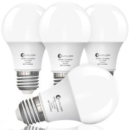 evelor A19 LED Light Bulbs,60 Watt Equivalent,Soft White 2700K,4-Pack