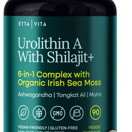 Urolithin-A Complex w Shilajit, Organic Sea Moss, Ashwagandha & Tongkat Ali, Natural Energy, Libido, Hormone Balance, and Focus for Men & Women (Made in USA - 3rd Party Tested)