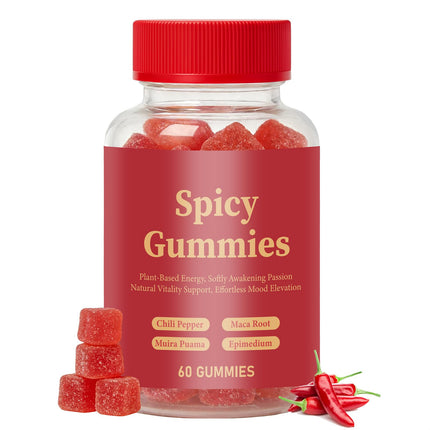 Ambelny Spicy Gummies, Intimacy Gummy with Muira Puama, Chili Pepper, Maca & Epimedium for Promote Hormone Balance, Vegan, Peach Flavor (60 Count/Bottle)