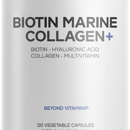Codeage Biotin Marine Collagen Peptides - Wild-Caught Marine Collagen Types I & III, Biotin, Vitamins C & E, Hyaluronic Acid, Amino Acids, Fruit and Herb Blend, Non-GMO - 120 Capsules