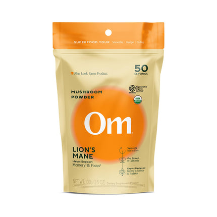Om Lion’s Mane Mushroom Powder - Organic Mushroom Supplement and Nootropic - Support Memory, Focus and Nerve Health, 3.5 oz (50 Servings)