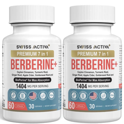 Swiss Activa+ Labs Organic Berberine Supplements 7-in-1 with BioPerine® | Ceylon Cinnamon, Turmeric, Ginger & Apple Cider Vinegar | Blood Sugar, Heart, Metabolism & Digestive Support | 60-Day Supply