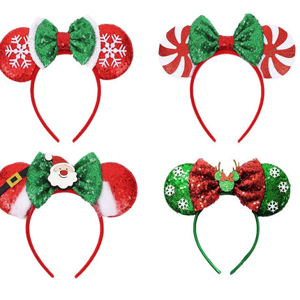 XINXIYAN Mouse Ears Headbands for Women Glitter Sequin Mouse Ears Bow Headband Birthday Party Princess Decoration (Christmas 4)