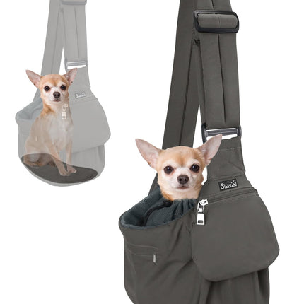 SlowTon Dog Carrier Sling - Hard Bottom Support Dog Carriers for Small Dogs with Adjustable Padded Shoudler Strap, Dog Purse for Puppy Cat Pet with Drawstring Opening Storage Zipper Pockets (Grey)