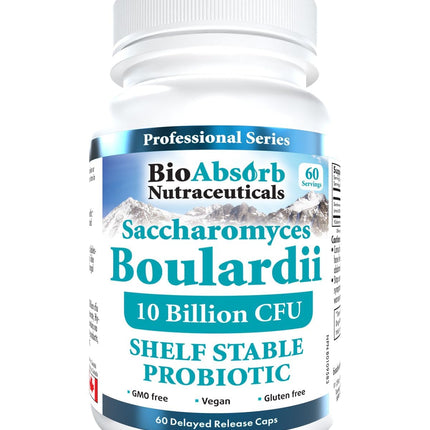 Bio Absorb Saccharomyces Boulardii Probiotic. 10 Billion CFU of S Boulardii. 60-Day Supply. Shelf-Stable, Vegan (60 Capsules)