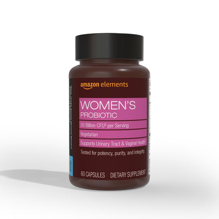 Amazon Elements Women's Probiotic 50 billion CFU per serving, vegetarian, Supports Urinary Track and Vaginal Health, 60 capsules