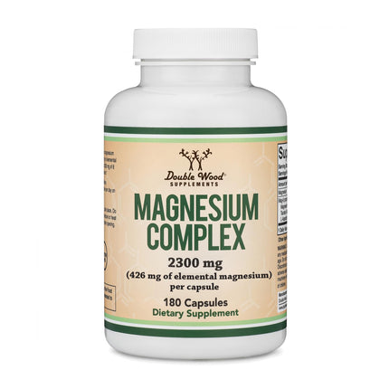 Magnesium Complex Supplement 180 Capsules (426mg Elemental Magnesium Provided by 2,300mg of Eight Different Forms of Magnesium) MAG-8 Provides 100% Daily Recommended Value of Magnesium by Double Wood