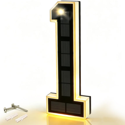 DIBMS 9 Inch Solar Lighted House Numbers for Outside, Waterproof LED Illuminated Address Sign, Personalized Digital Lamp for Home Exterior Residences Apartments Hotels Factories (Black-1, 9 INCH)
