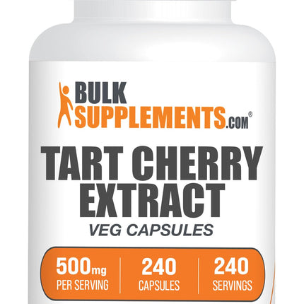 BulkSupplements.com Tart Cherry Extract Capsules- Tart Cherry Supplement, Tart Cherry Capsules 500mg - Antioxidant Source, Gluten Free, 1 Capsule per Serving, 240 Veg Capsules (Pack of 1)