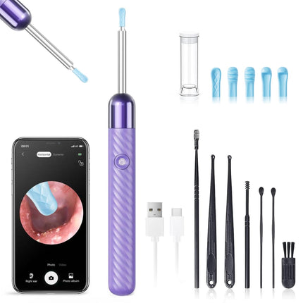 LEIPUT Ear Wax Removal Tool - Ear Cleaner with 1080P Camera - Ear Canal Cleaner - Ear Cleaning Kit with 6 Ear Spoon - Ear Camera for iOS & Android - Birthday Gifts for Women - Purple