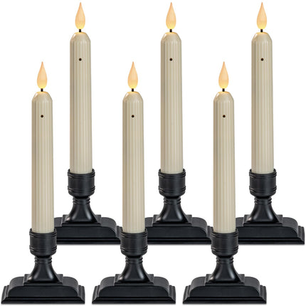 Homemory 6 Pcs Window Candles with Sensor Dusk to Dawn, Ivory Electric Window Candle Flickering, Christmas Fake Candles Battery Operated, Led Candlesticks with Black Holders for Xmas Holiday Decor