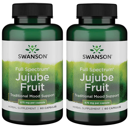 Swanson Jujube Fruit - Full Spectrum Herbal Supplement Promoting a Calm & Relaxed Mind - Natural Formula Supporting Stress & Mood Support - (60 Capsules, 675mg Each) (2 Pack)