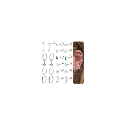 MILACOLATO Hypoallergenic Flat Back Earrings Silver Cartilage Earring Sets for Multiple Piercing 20G Surgical Stainless Steel Earrings for Women Trendy Earring Stacks Small Hoop Flatback Stud Earrings SG