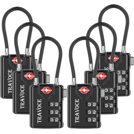 TSA Approved Luggage Locks, Travel Locks Which Also Work Great as Gym Locks, Toolbox Lock, Backpack and More, Black 6 Pack