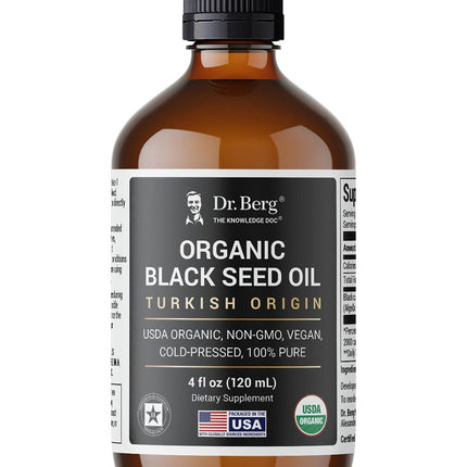 Dr. Berg Black Seed Oil Organic Cold Pressed – Pure Nigella Sativa Black Cumin Oil – USDA Organic, Halal, Vegan – for Hair, Skin, Immune Support – Unrefined Liquid – 4 oz Glass Bottle