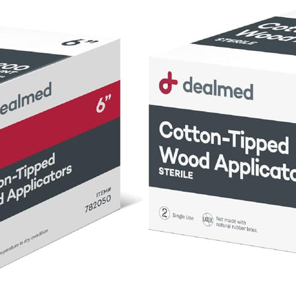 Dealmed 6" Cotton-Tipped Wood Applicators – 200 Sterile Cotton-Tipped Applicators for Application of Medication, Cleaning Skin, Arts, Crafts and More (Box of 200) (Pack of 2)