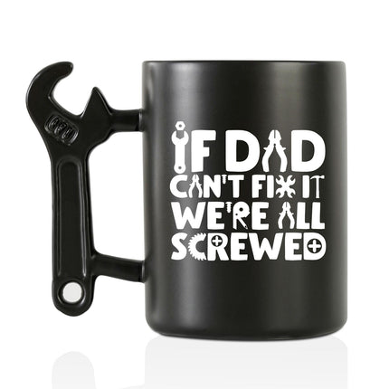 Onebttl Coffee Mug With Wrench Spanner Handle - Dad Gifts From Daughter and Son, 13.5oz Funny Ceramic Mug for Father's Birthday, Father's Day, Christmas - Dad Can Fix