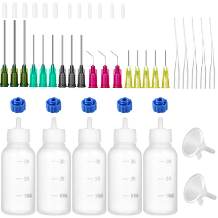 Ehoycq 30ml Glue Precision Tip Applicator Bottle,Needle Tip Squeeze Bottle with 14ga 16ga 18ga 20ga 25ga Blunt Needle Oiler and Storage Caps