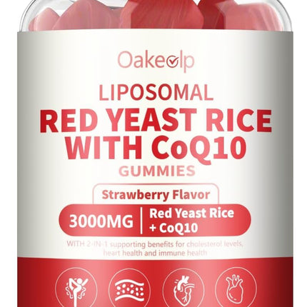 30 Day Supply Liposomal Red Yeast Rice with Coq 10 3000mg Gummies,Organic Red Yeast Rice Cholesterol Lowering Supplements, Enhanced with Coq 10 for Heart Support,Liposomal Enhance 98% Absorption