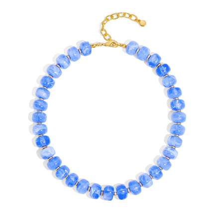 WOWORAMA Blue Beaded Necklaces for Women Light Blue Resin Beads Choker Necklace Statement Chunky Necklace Ocean Summer Vacation Jewelry