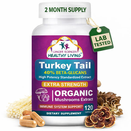 Turkey Tail Wellness Mushrooms Supplement, USDA Certified Organic Extract, Extra Strength 1,500 mg, High Potency 40% Beta-Glucans, Gut & Immune Support, Natural Digestive, 120 Capsules