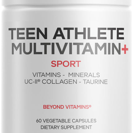 Codeage Teen Athlete Multivitamin+ Sports Supplement - Creatine, Methylated B Vitamins, Taurine, UC-II Collagen, Ferrochel Iron, Ashwagandha, Magnesium, Electrolytes - Non-GMO - 60 Capsules