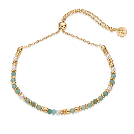 PAVOI Pearl Dainty Adjustable Beaded Bracelet, 14K Gold Plated, Yellow Gold