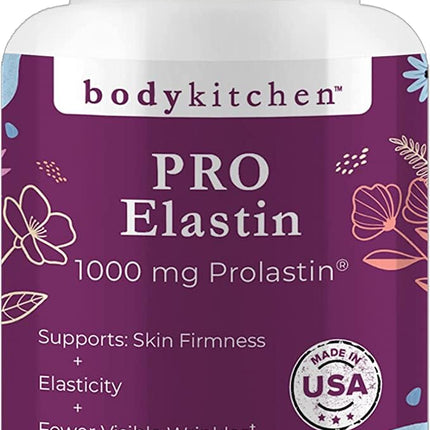 Body Kitchen Pro-Elastin, 1000 mg Elastin Supplement, Help Reduce Signs of Aging, Improved Skin Health, Firmness & Elasticity, Fewer Wrinkles, Veggie Caps, (Pack of 1)