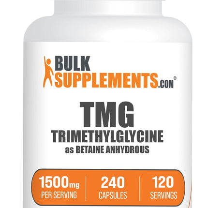 BulkSupplements.com TMG Capsules - Trimethylglycine as Betaine Anhydrous, TMG Supplement - Gluten Free, 2 Capsules per Serving (1500mg), 240 Count (Pack of 1)