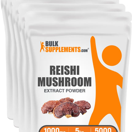 BulkSupplements.com Reishi Mushroom Extract Powder - Reishi Mushroom Powder, Supplement for Overall Well-Being - Gluten Free, 1g per Serving, 1kg (Pack of 5) (11 lbs)