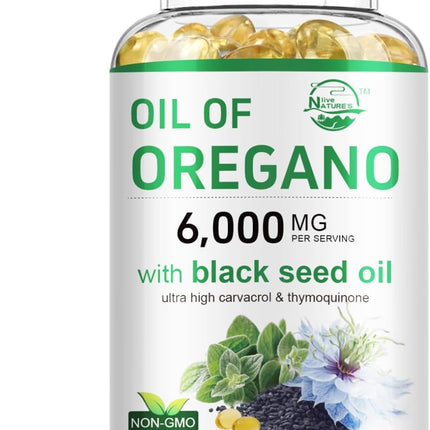 Nature's live Oil of Oregano with Black Seed Oil, 2 in 1 Oregano Supplement for Immune Health, Retains High Concentrated Carvacrol & Thymoquinone, Non-GMO, 60 Softgels, 1 Pack