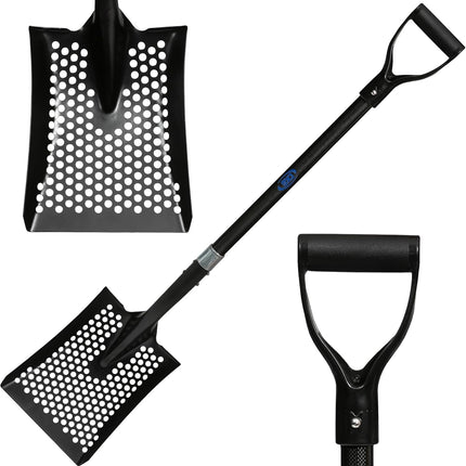 CKG Carbon Sand Sifter Shovel for Beach, Also Chicken Poop Scooper Goat Stall Sand Poop Cleaning, Lightweight & Durable Sifting Shovel for Farm and Gardening, Black Color