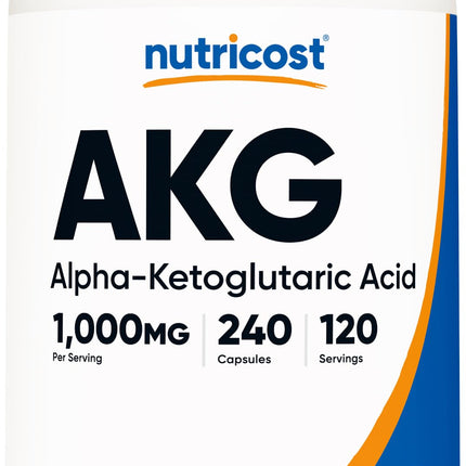 Nutricost AKG Alpha Ketoglutaric Acid Supplement 1,000 mg, 240 Capsules, 120 Servings Per Bottle - Powerful Precursor to Glutamine & Arginine, Energy Support Supplement