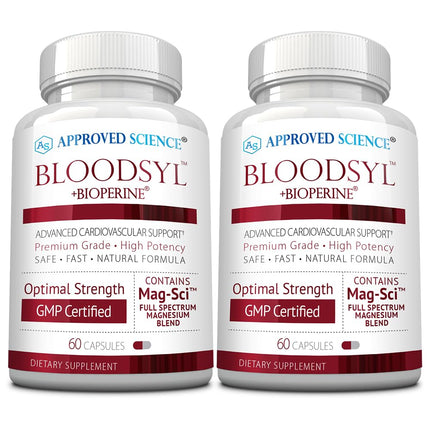 Approved Science Bloodsyl - Blood Pressure Support Supplement - Supports BP Levels Already Within Normal Range - Hawthorn Berry, Garlic, Magnesium and Hibiscus Pills - Vegan - 2 Months, Pack of 2