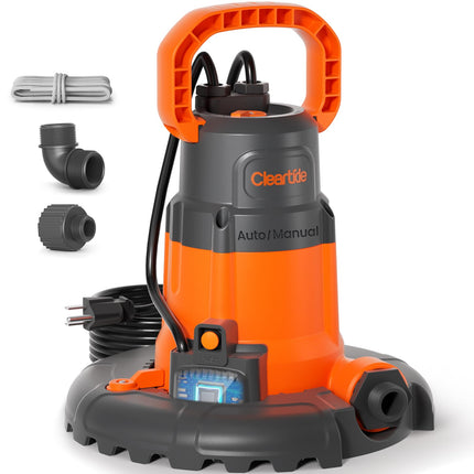 Cleartide Smart Automatic Water Pool Cover Pump,Submersible Pump Removes Water from Inground/Above Ground Winter Swimming Pools, 1/3 HP 2790 GPH, Auto On/Off & Freeze Protection, 25ft Cord, 120V AC