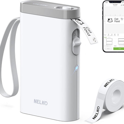 Nelko P21 Label Maker Machine with Tape, Bluetooth Label Printer, White
