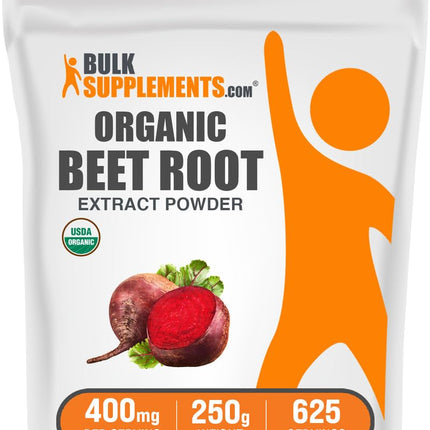 BulkSupplements.com Organic Beet Root Extract Powder - Beet Root Powder, Nitric Oxide Supplement - Vegan & Gluten Free, 400mg per Serving, 250g (8.8 oz) (Pack of 1)