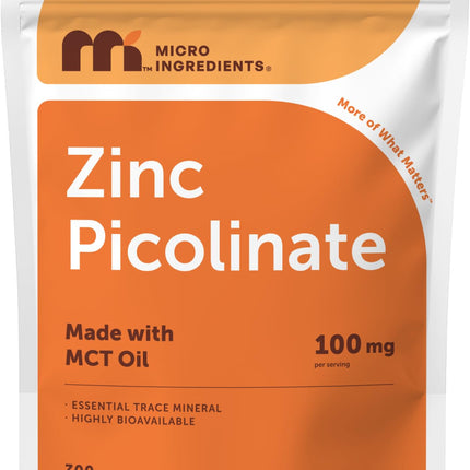 Micro Ingredients Zinc Picolinate 100 mg Per Serving, 300 Softgels | Zinc Supplement for Women & Men | Made with MCT Oil | Non-GMO