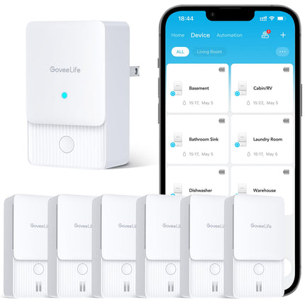 GoveeLife Premium Smart Water Leak Detector 2 with 1968ft Ultra-Long Range, WiFi Water Sensor with SMS/Email/APP Push and Sound Alarm, 5-Year Battery Life, Suitable for Home, Basement, Kitchen, 6 Pack