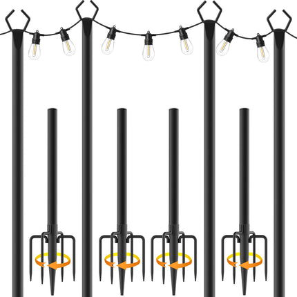AILBTON 10Ft String Light Poles 4 Pack,Light Poles for Outside Lights,Outdoor with Fence Brackets Hanging Lights,Metal Stand Deck Patio Backyard