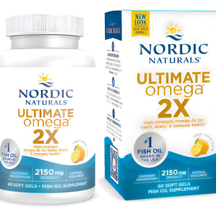 Nordic Naturals Ultimate Omega 2X, Lemon Flavor - 60 Soft Gels - 2150 mg Omega-3 - High-Potency Fish Oil with EPA & DHA - Promotes Brain & Heart Health - Non-GMO - 30 Servings
