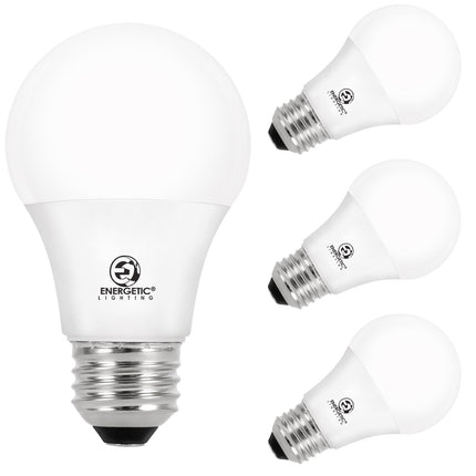 Energetic 60W Equivalent, A19 LED Light Bulb, 5000K Daylight, E26 Medium Base, Non-Dimmable LED Light Bulb, 8W 760lm, ETL Listed 4 Pack