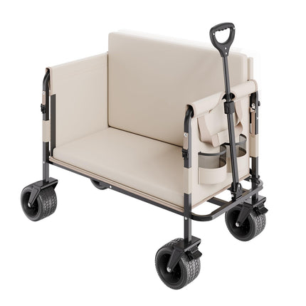 VEVOR 3-in-1 550lbs/220L Large Collapsible Folding Wagon, Convert to Bench, Foldable Beach Wagon with Wheels for Sand, Outdoor Utility Wagon for Groceries, Camping, Sports, Shopping